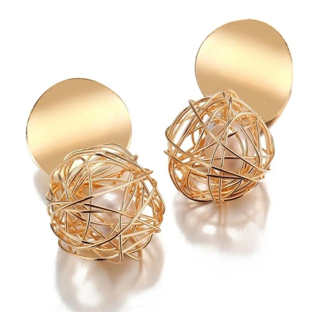 *YESENAI* Gold x Pearl Braided Ball Design Fashion Earrings